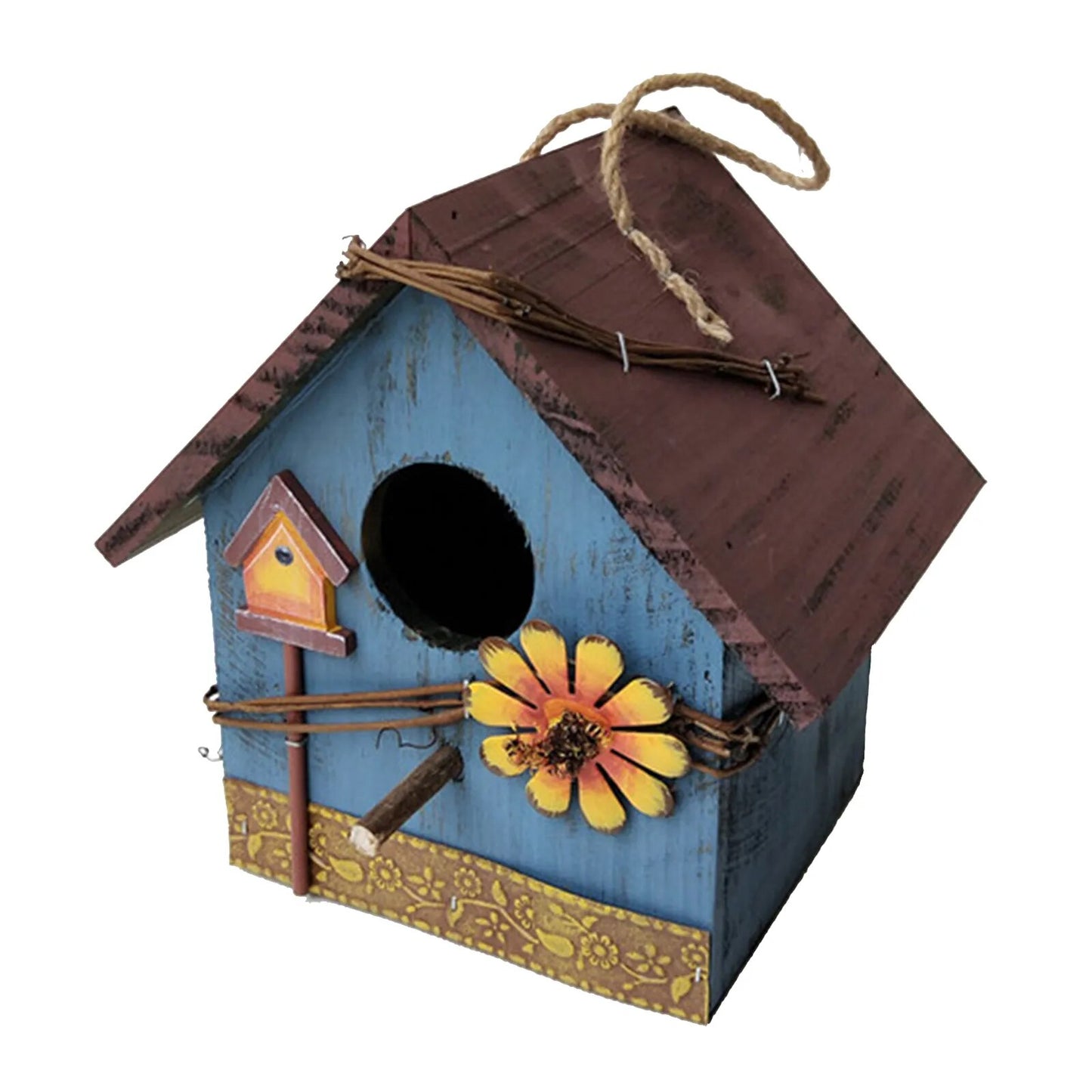 Hand-Painted Hanging Wooden Bird House: Charming Garden Decor