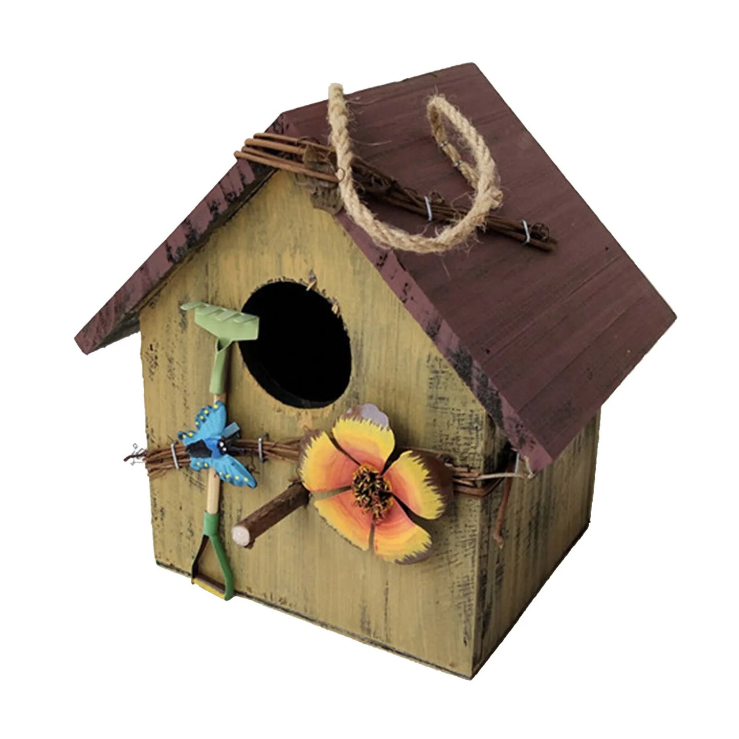 Hand-Painted Hanging Wooden Bird House: Charming Garden Decor