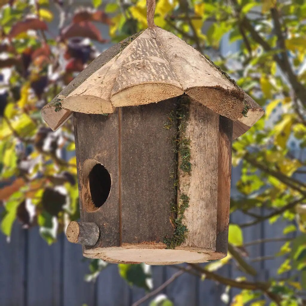 Rustic Wooden Bird Nest: Natural Outdoor Decor & Hummingbird Retreat