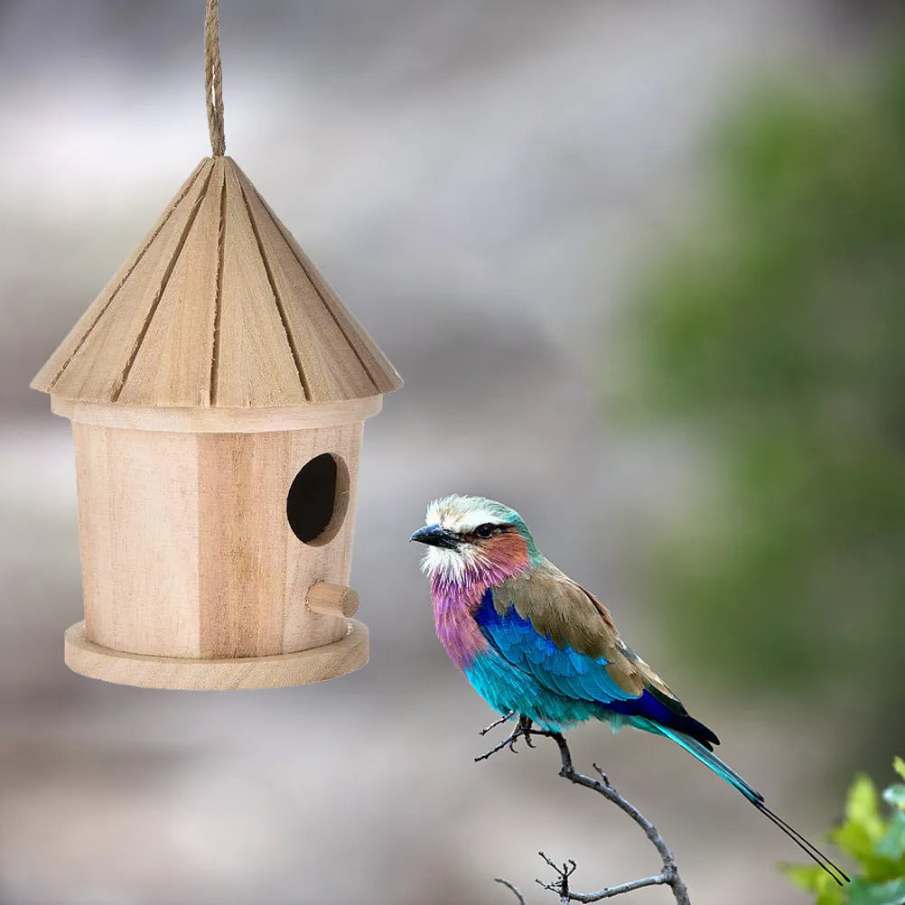 Rustic Wooden Bird House: Hanging Nest for a Natural Resting Place