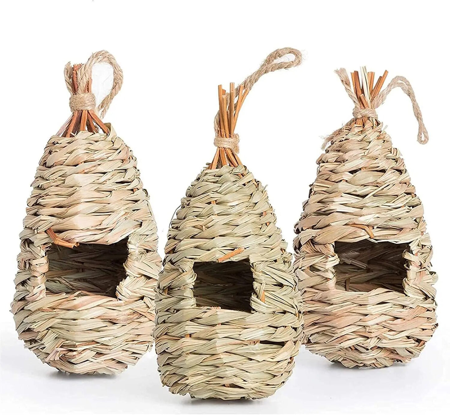 Nature's Swing: Whimsical Hanging Birdhouse - A Straw-Rope Sanctuary for Feathered Friends!