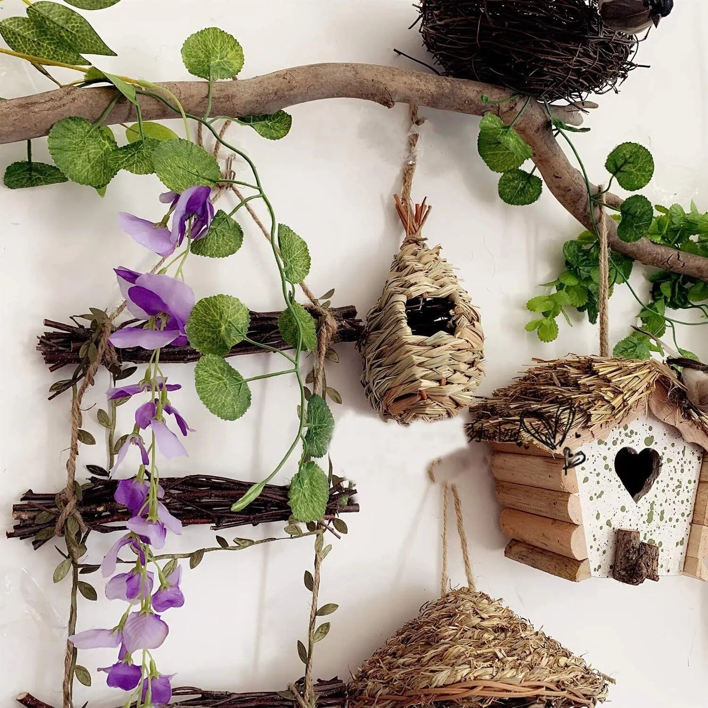 Nature's Swing: Whimsical Hanging Birdhouse - A Straw-Rope Sanctuary for Feathered Friends!