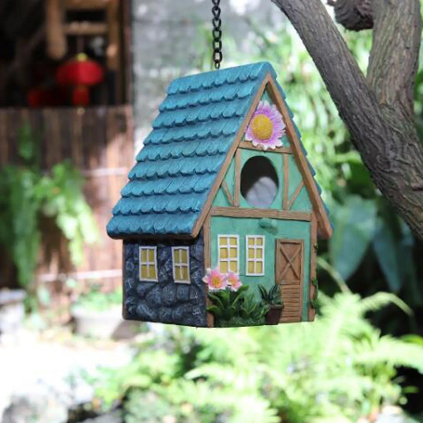 Hand-Painted Country Birdhouse: A Colorful Retreat for Small Birds