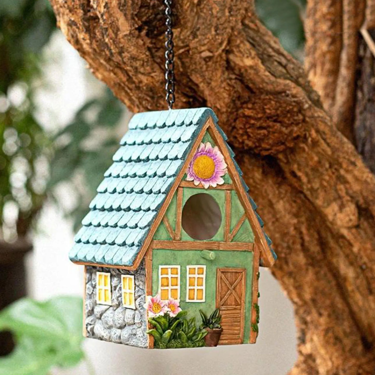 Hand-Painted Country Birdhouse: A Colorful Retreat for Small Birds