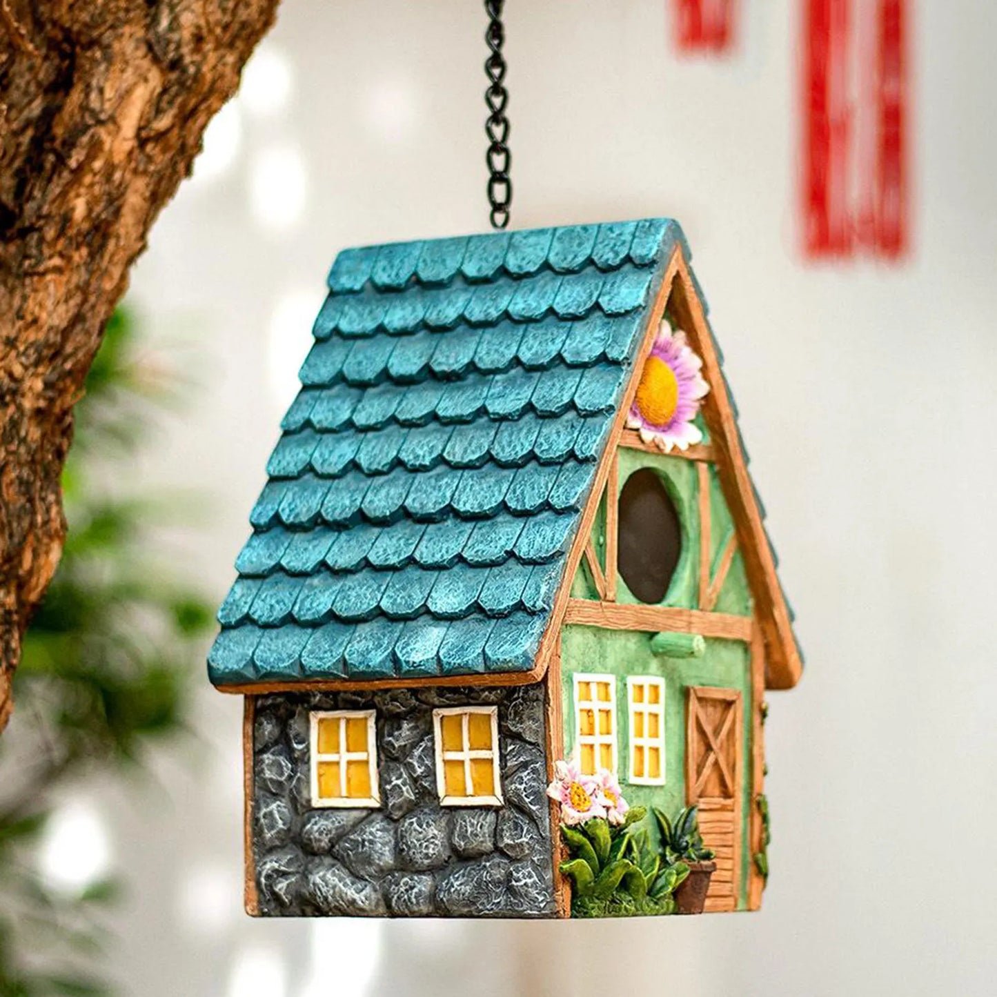 Hand-Painted Country Birdhouse: A Colorful Retreat for Small Birds