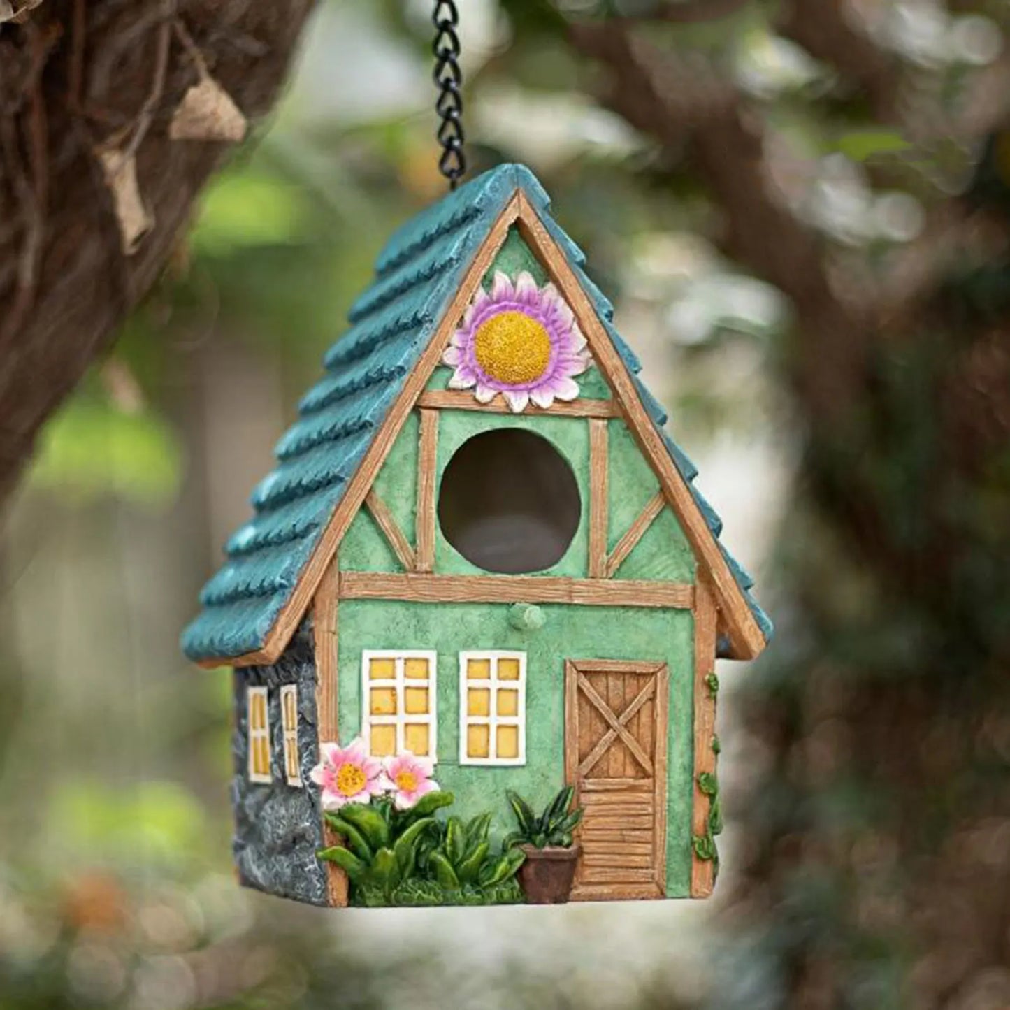 Hand-Painted Country Birdhouse: A Colorful Retreat for Small Birds