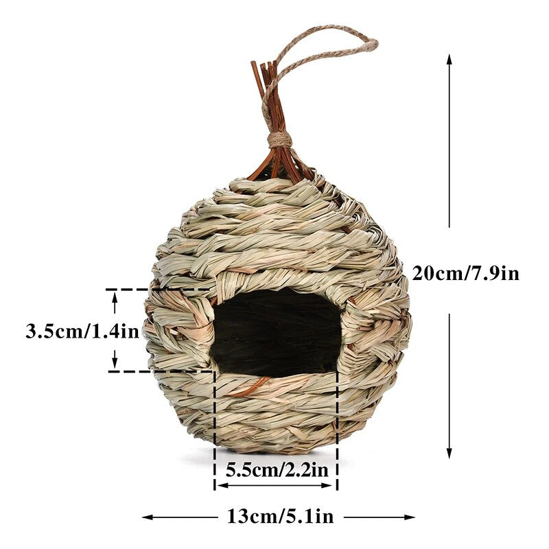 Hand-Woven Grass Bird House: Cozy Nesting Retreat for Small Birds